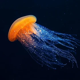 Orange Jellyfish with Blue Tentacles