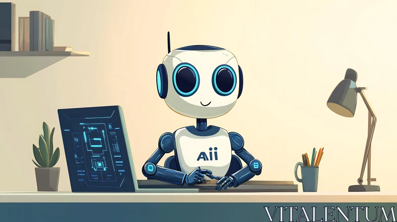 AI ART Cartoon Robot at Desk