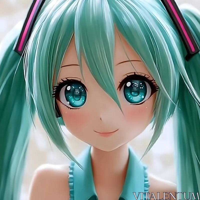 AI ART Digital Anime Portrait with Teal Eyes