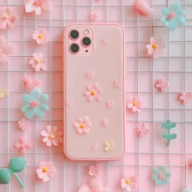 Pastel Pink Phone with Floral Decor