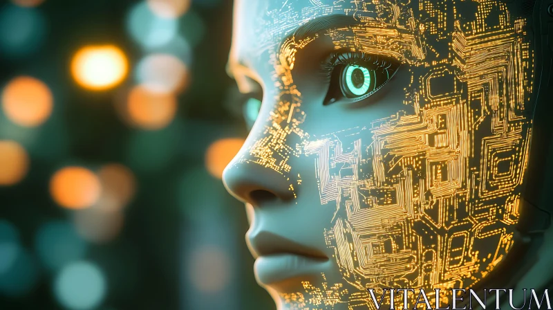 AI ART Futuristic Cyborg Portrait with Tech Details