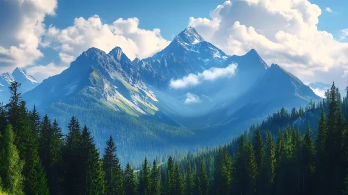 Forest and Mountain Range View