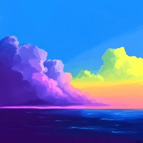Serene Seascape with Colorful Clouds