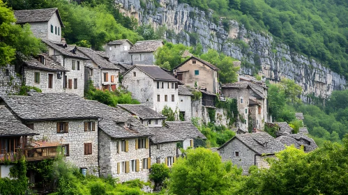 Charming Village with Stone Houses and Green Hills