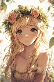 Anime Girl with Blonde Hair and Flower Crown