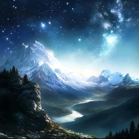 Celestial Mountain Night Landscape View