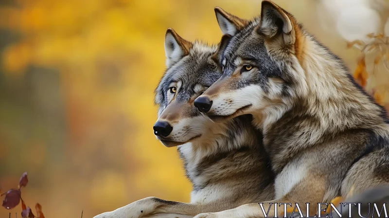 Wolves United in Golden Hues AI Image