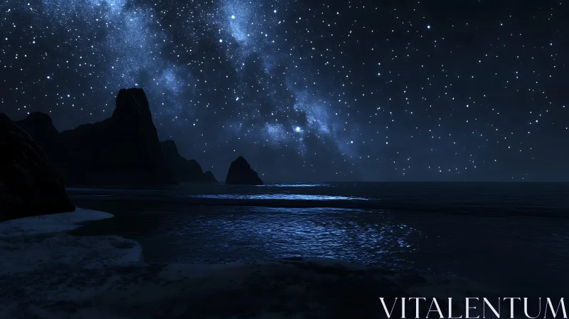 Night Coast Under Stars AI Image