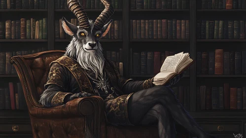 Anthropomorphic Creature Reading in Armchair