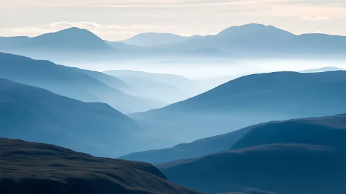 Misty Blue Mountains Peaceful Scene