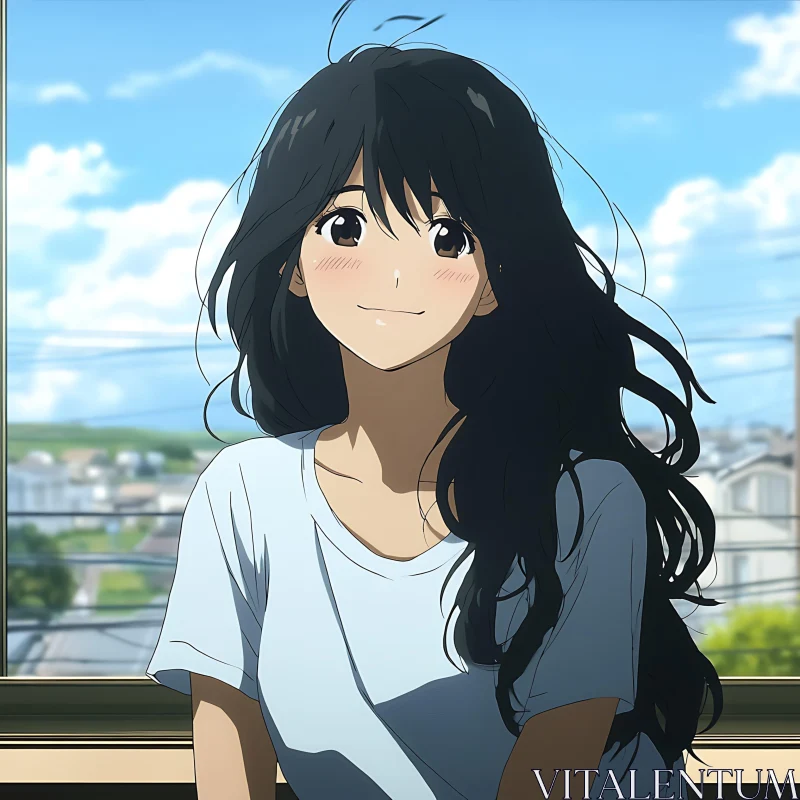 Sunny Anime Girl Portrait Near a Window AI Image