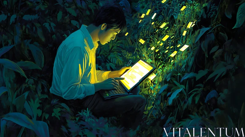 AI ART Person with Laptop in Jungle