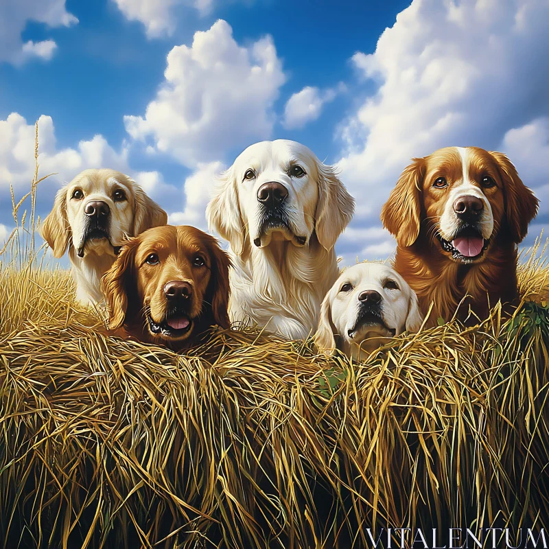 Dogs in a Golden Field AI Image