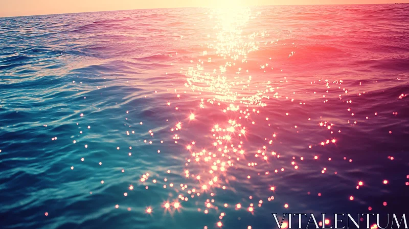 Sunset Over the Sparkling Sea AI Image