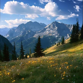 Mountain Landscape with Wildflowers