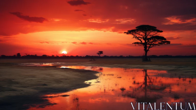 Enchanting Sunset Over Zambia Plains - African Art Inspired AI Image