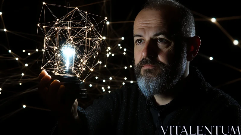 AI ART Man Holding Geometric Light Art Piece