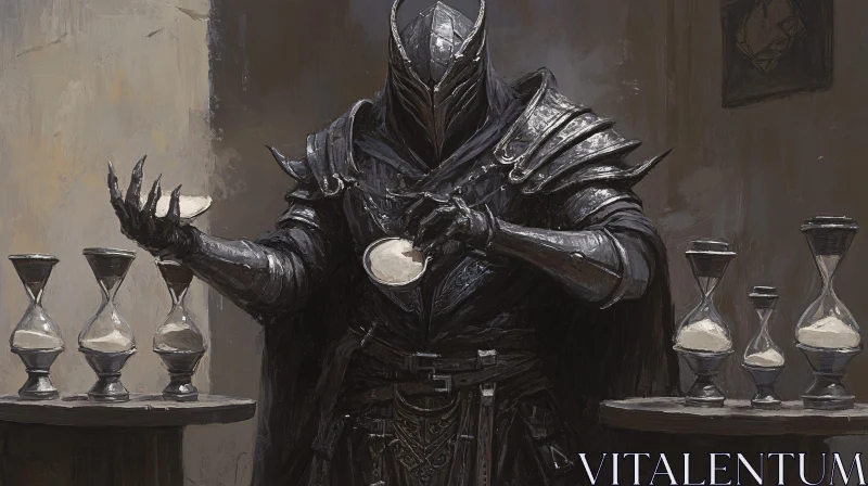 Armored Knight with Hourglasses Illustration AI Image