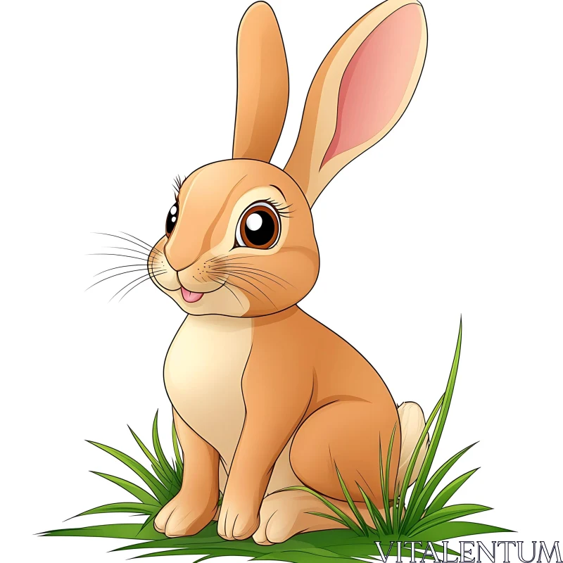 Cute Brown Bunny Sitting on Grass AI Image