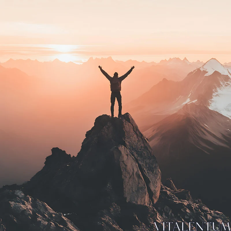 Silhouette on Mountain Top at Dawn AI Image