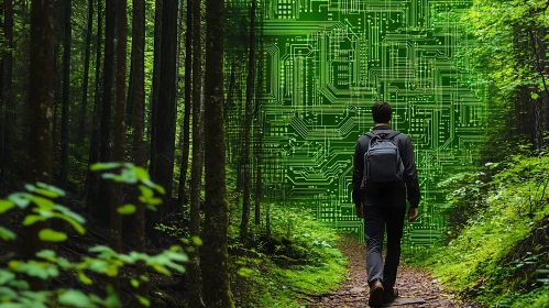 Man Walking into Digital Forest