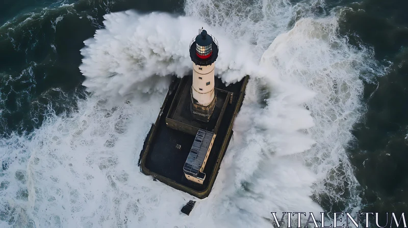 Ocean's Fury: Lighthouse Battling the Waves AI Image