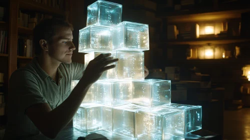 Futuristic Cubes and Man Interaction