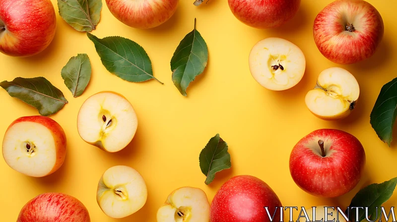 Red Apples and Green Leaves Composition AI Image