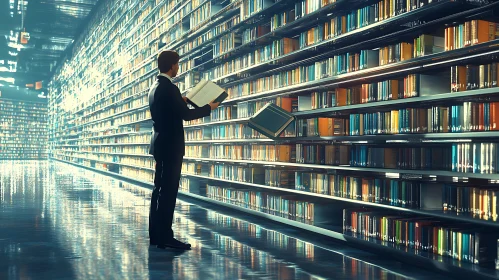 Man Reading in Endless Library