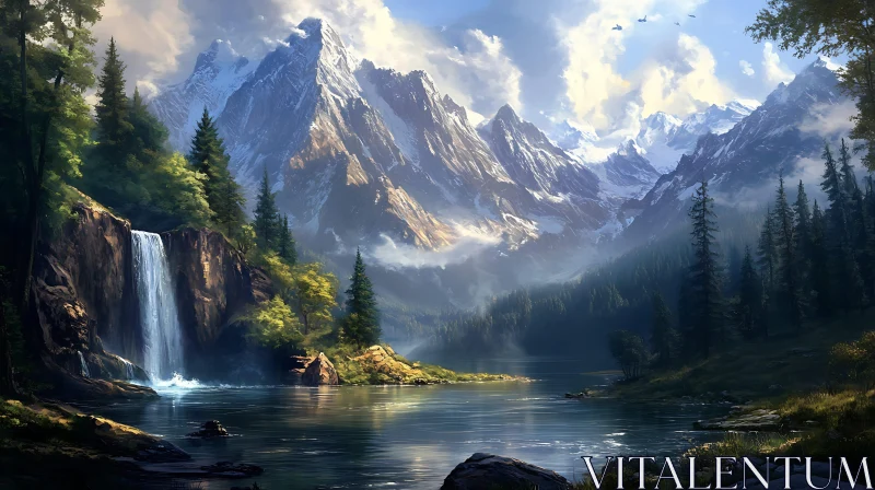 Picturesque Landscape with Mountains and Lake AI Image