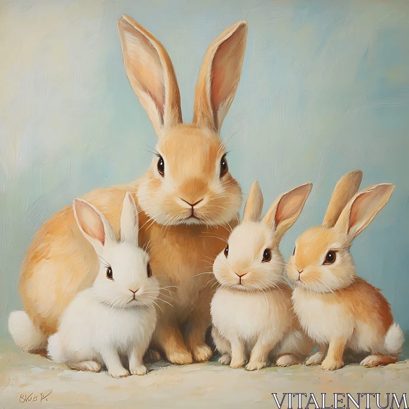 Whimsical Bunny Grouping - Animal Painting AI Image