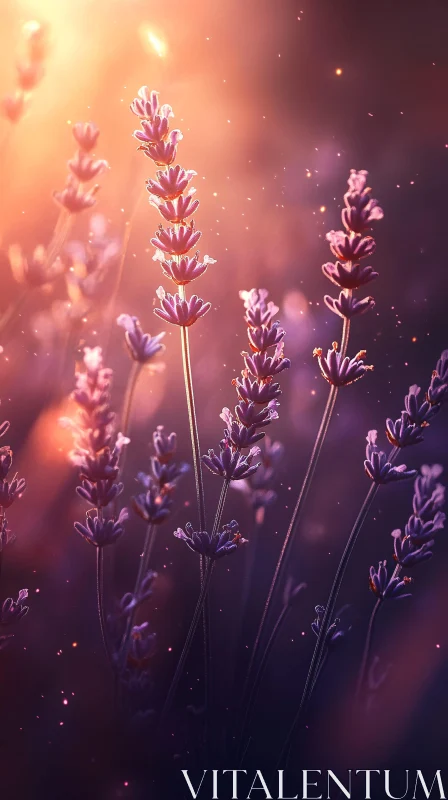 Serene Lavender Flowers in Golden Light AI Image