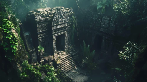 Ancient Stone Temple in Overgrown Jungle