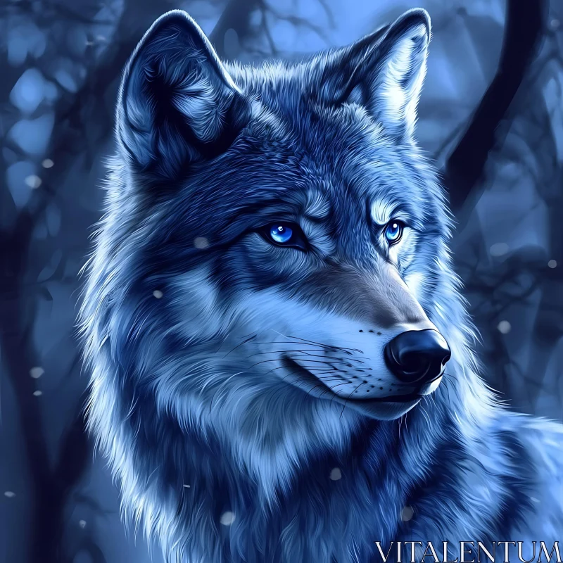 AI ART Mystical Blue Wolf in the Night