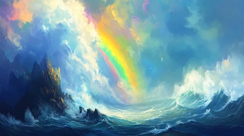 Rainbow Over the Ocean Painting