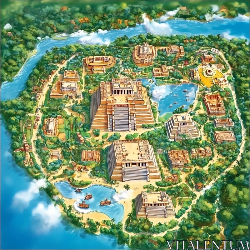 AI ART Island City of the Maya Aztec Civilization