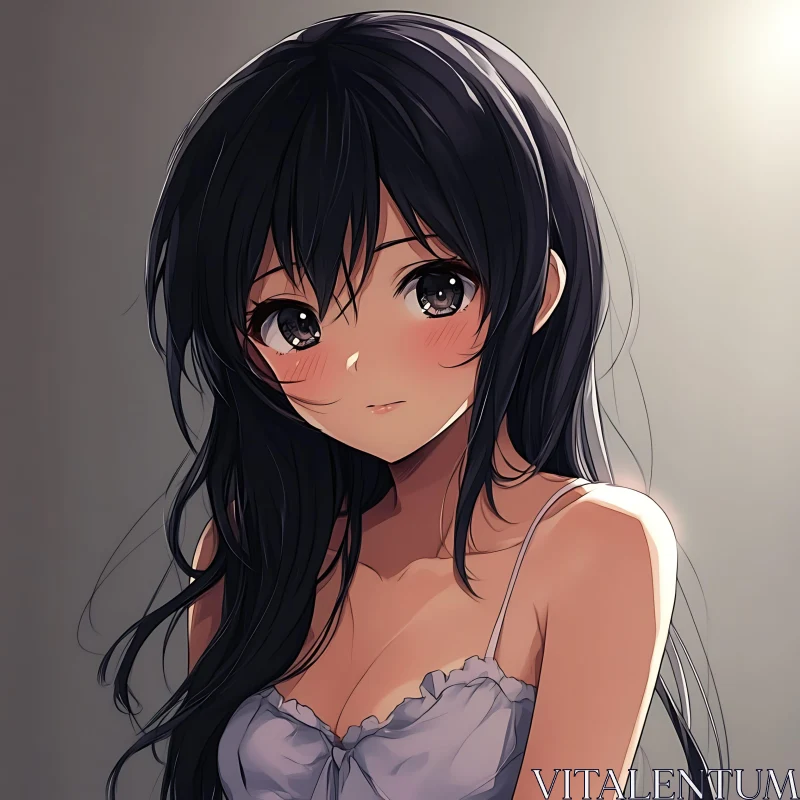 Gentle Anime Girl with Blush AI Image