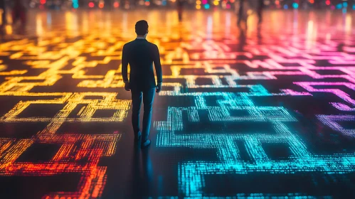 Man on Digital Path: Future Tech Concept