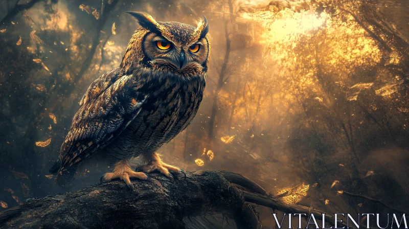 AI ART Mystical Owl Perched in Golden Sunset Forest