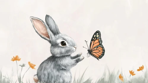 Whimsical Rabbit with Butterfly Encounter