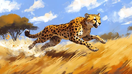 Running Cheetah in the Savannah