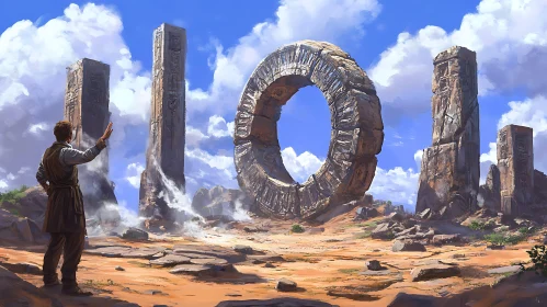 Desert Ruins with Stone Circle and Figure