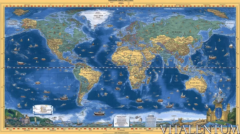 Antique Style Global Cartography Print AI Image