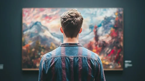 Man Admiring Abstract Painting
