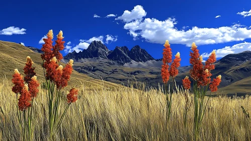 Mountains and Flowers Landscape