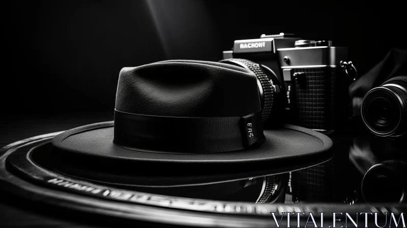 Black Hat and Camera: A Captivating Composition of Elegance and Serenity AI Image