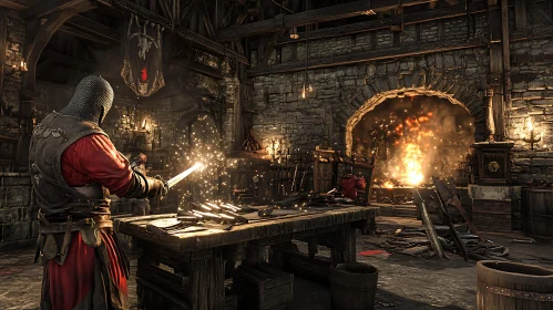 Blacksmith Crafting Sword in Medieval Workshop