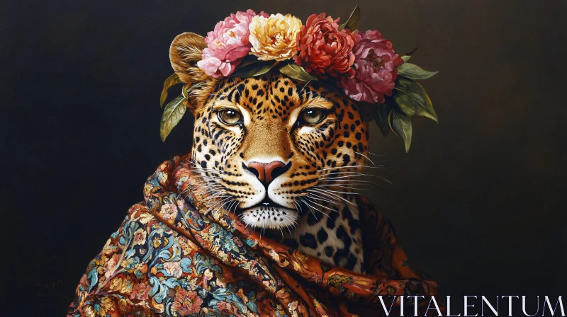 Leopard with Flowers and Shawl AI Image