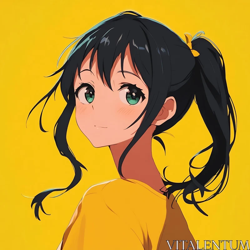 Cute Anime Girl Illustration with Sparkling Green Eyes AI Image