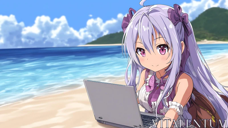 Technology Meets Serenity: Anime Beach Scene AI Image